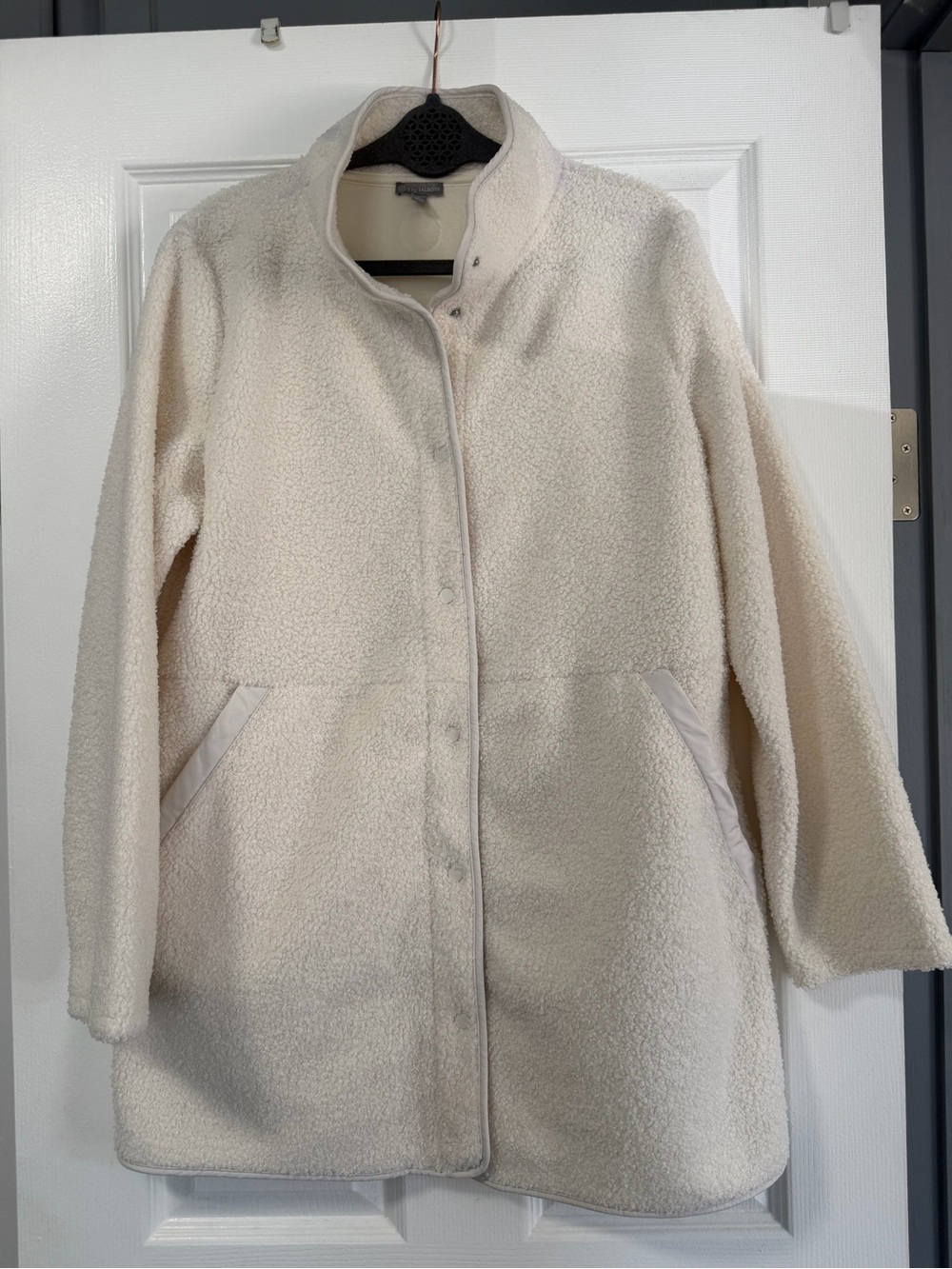 T by Talbots Women’s Medium Ivory Sherpa Fleece Snap Front Long Coat